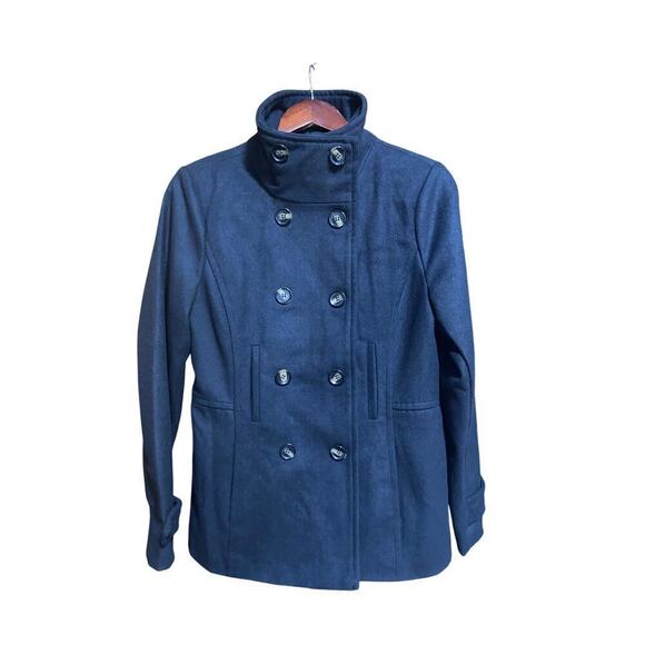 Nordstrom THREAD & SUPPLY Pea Coat Jacket Womens Sz L Black Wool Blend Nautical - Picture 3 of 8